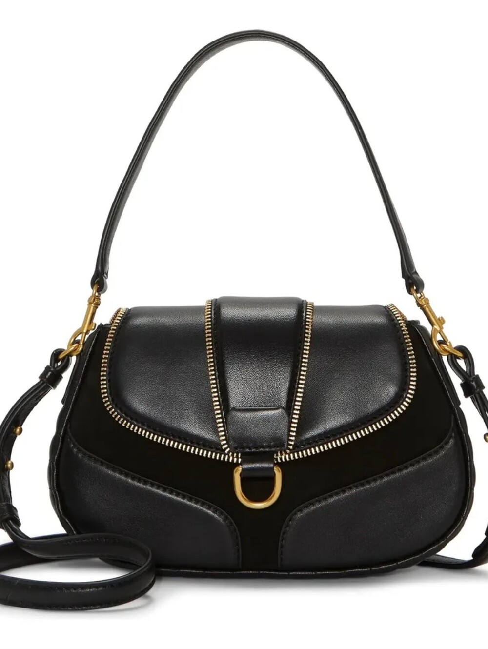 NWT Vince Camuto Neale Black Leather Crossbody Bag Moto Saddle Y2K Chic